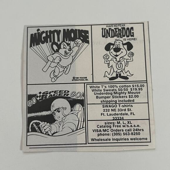 Swago T-Shirts Underdog Mighty Mouse Ft. Lauderdale FL 1992 Ad SAH7-3-SR - Picture 2 of 2